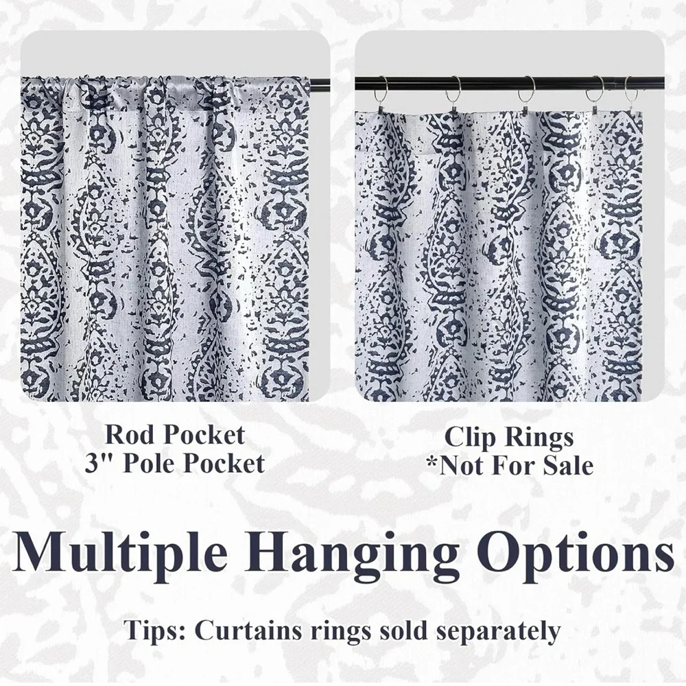 Navy and Silver Damask Medallion Curtains 54”Wx95”L, 2 Panels